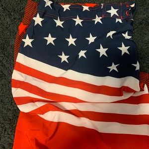 Men’s swim trunks.Red white&blue flag swim trunks.